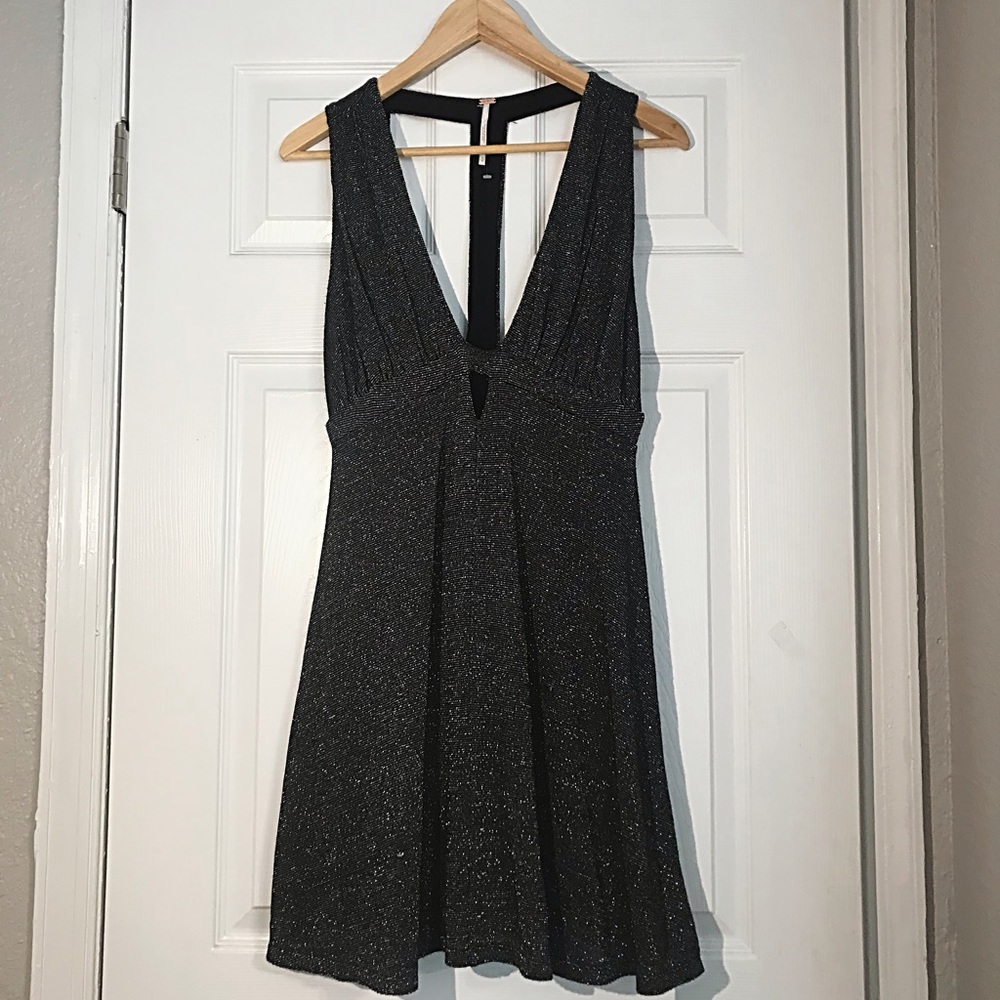 Holiday Free People Deep V Sparkle Halter Dress